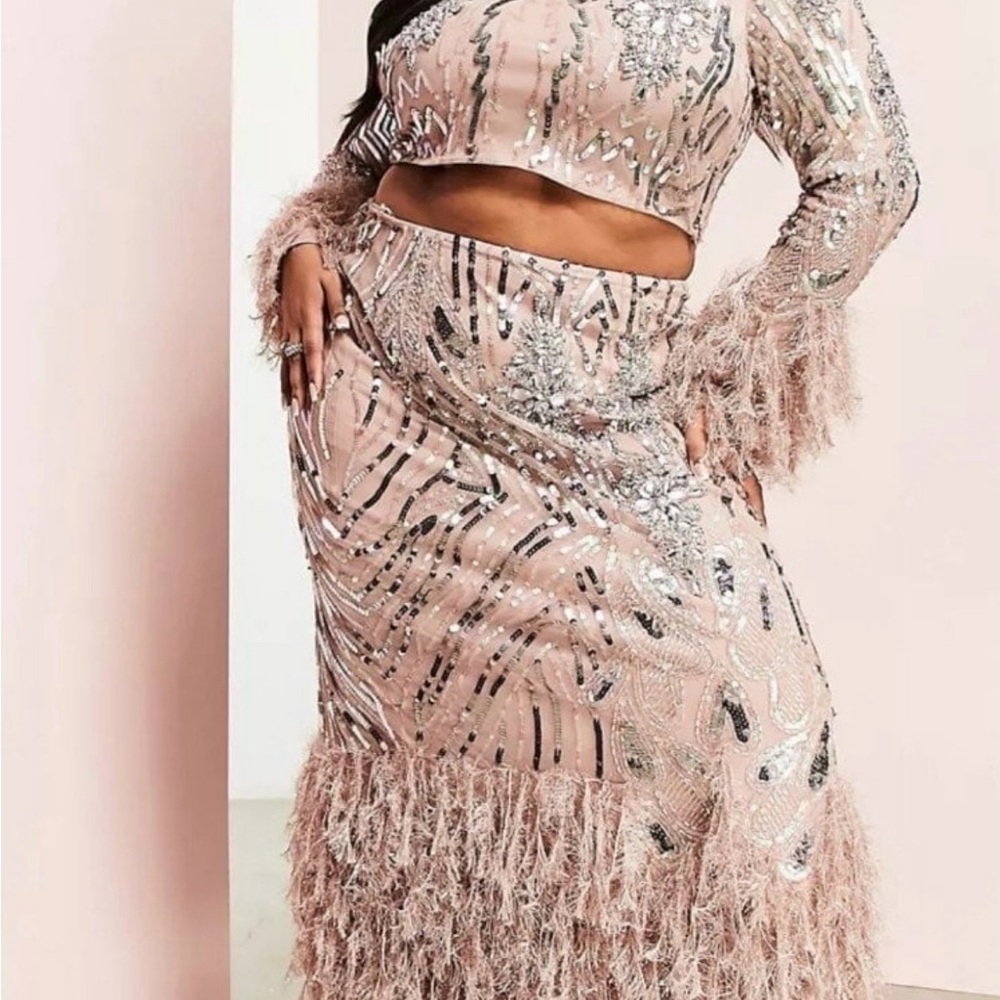 ASOS Curve Pink and Silver Skirt Set